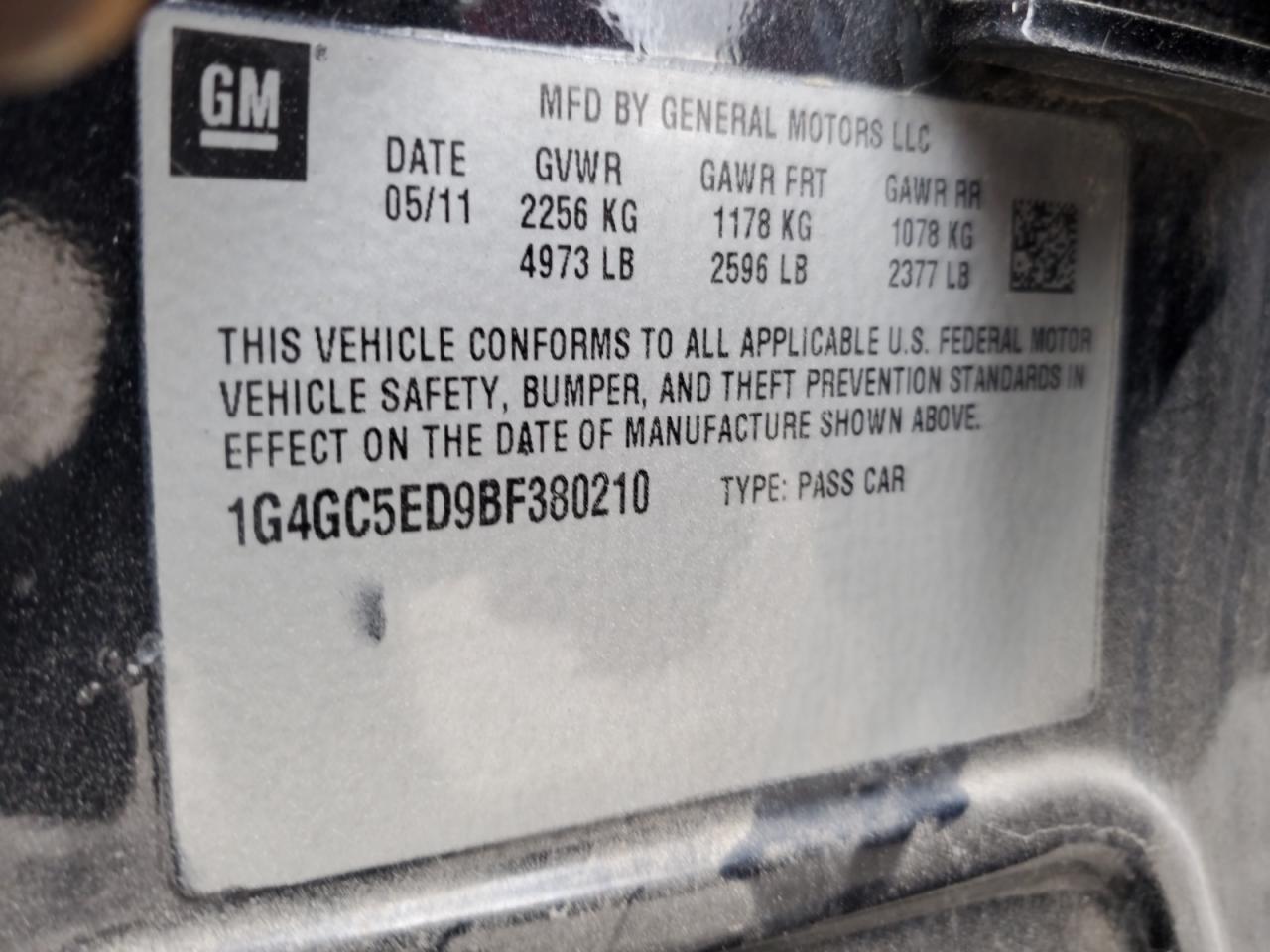 2011 Buick Lacrosse Cxl VIN: 1G4GC5ED9BF380210 Lot: 90992625