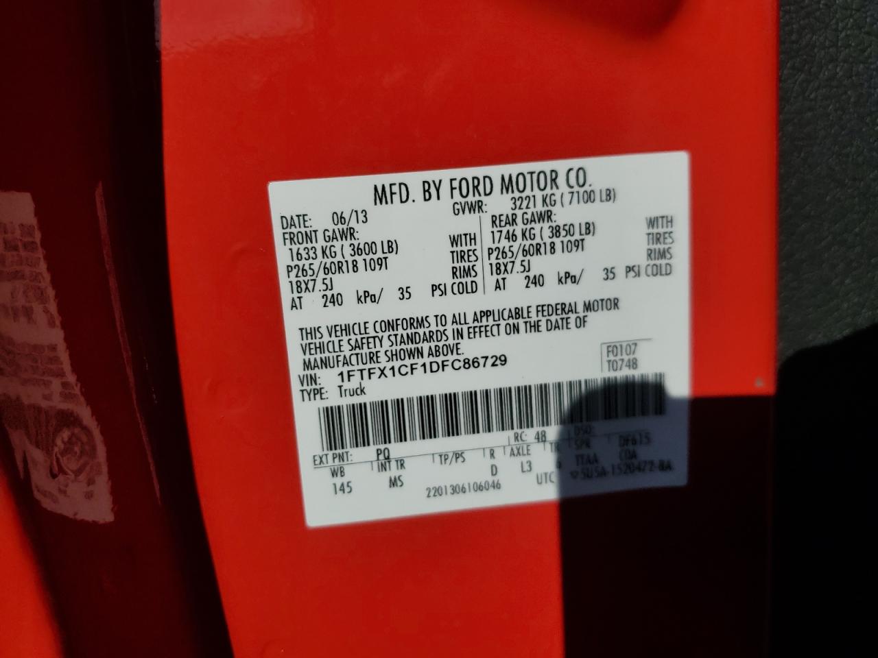 2013 Ford F150 Super Cab VIN: 1FTFX1CF1DFC86729 Lot: 82441855