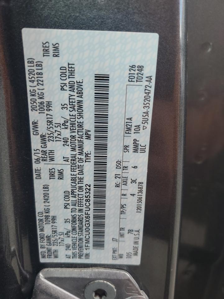 2015 Ford Escape Se VIN: 1FMCU0GX6FUC85322 Lot: 84257475