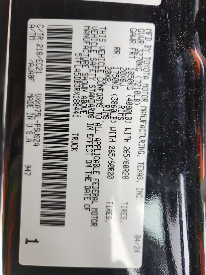 2024 Toyota Tundra Crewmax Sr VIN: 5TFLA5DB3RX188441 Lot: 85525325