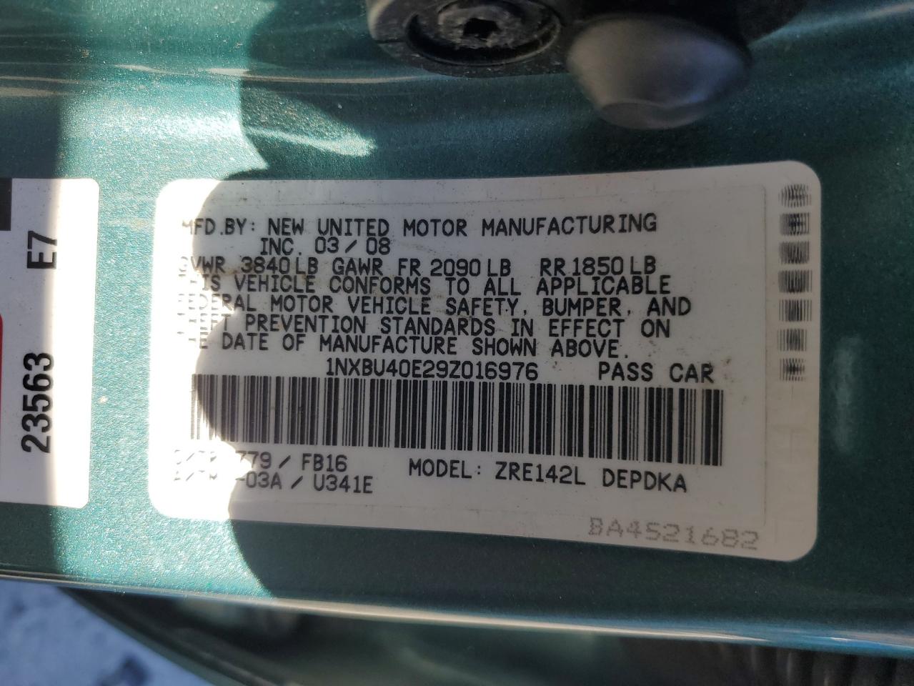 2009 Toyota Corolla Base VIN: 1NXBU40E29Z016976 Lot: 81460035