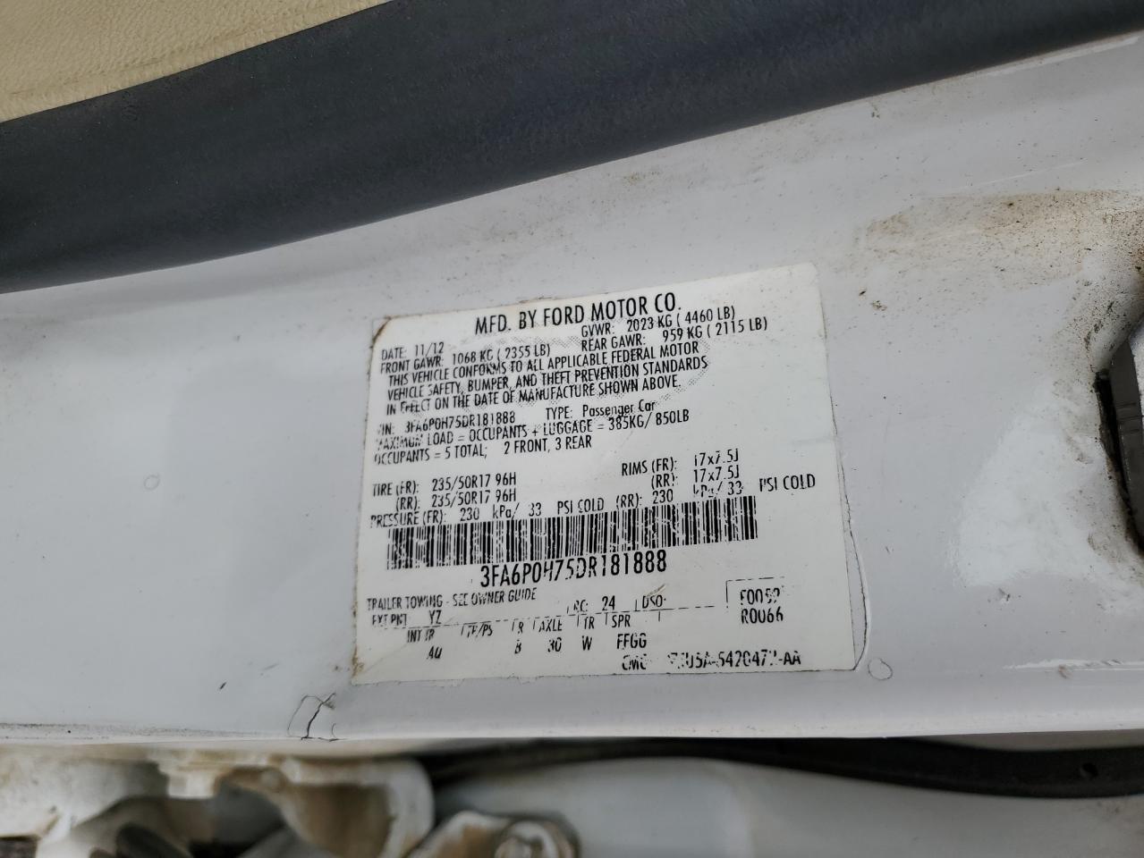 2013 Ford Fusion Se VIN: 3FA6P0H75DR181888 Lot: 85880515