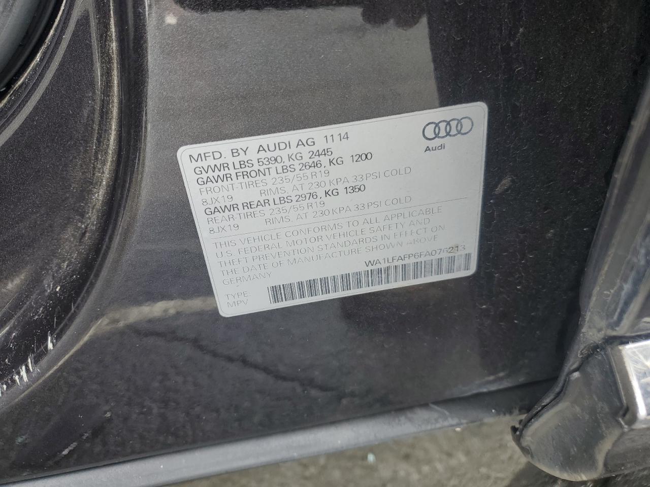 2015 Audi Q5 Premium Plus VIN: WA1LFAFP6FA076213 Lot: 86523285