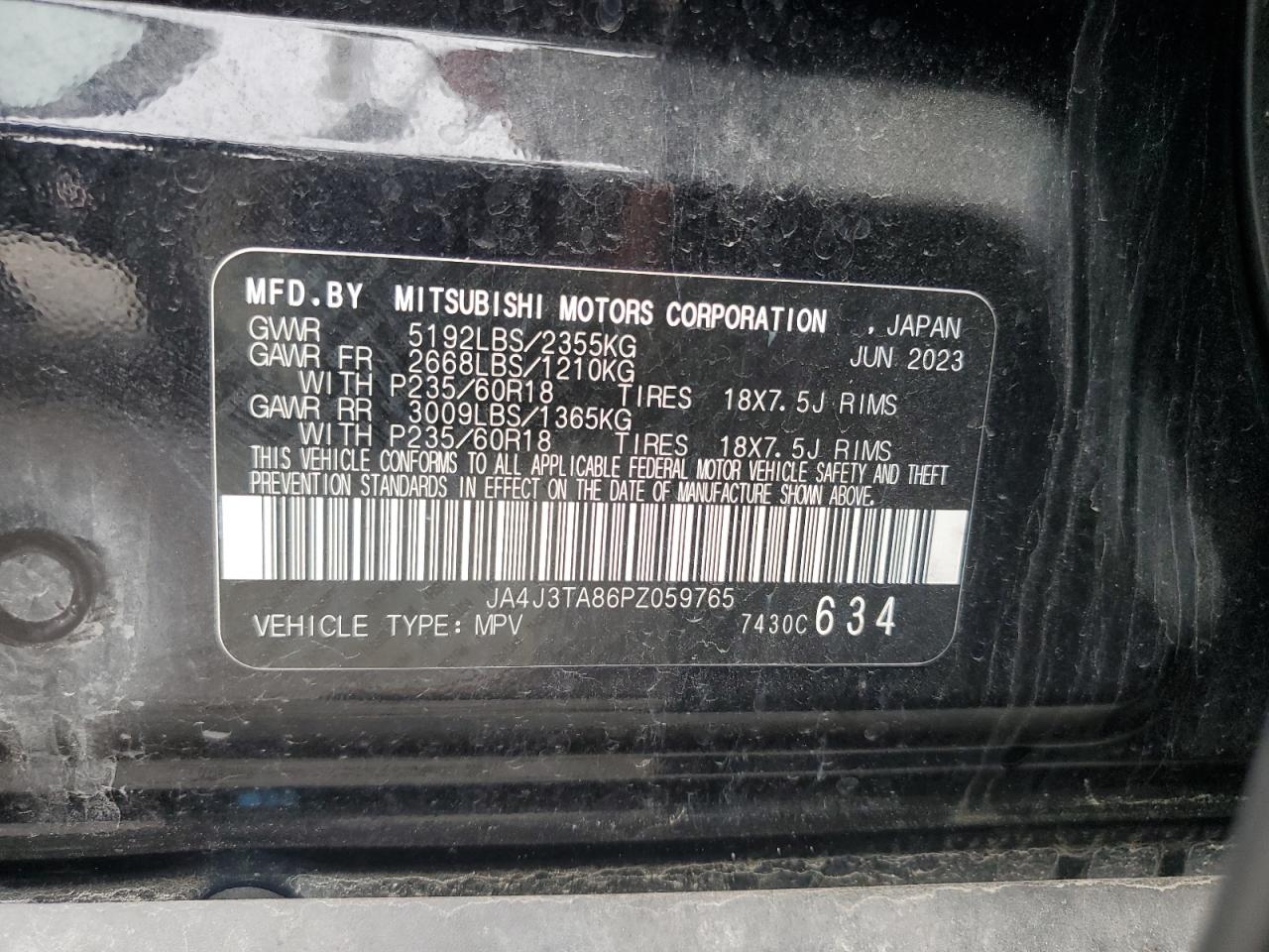 2023 Mitsubishi Outlander Es VIN: JA4J3TA86PZ059765 Lot: 86519205