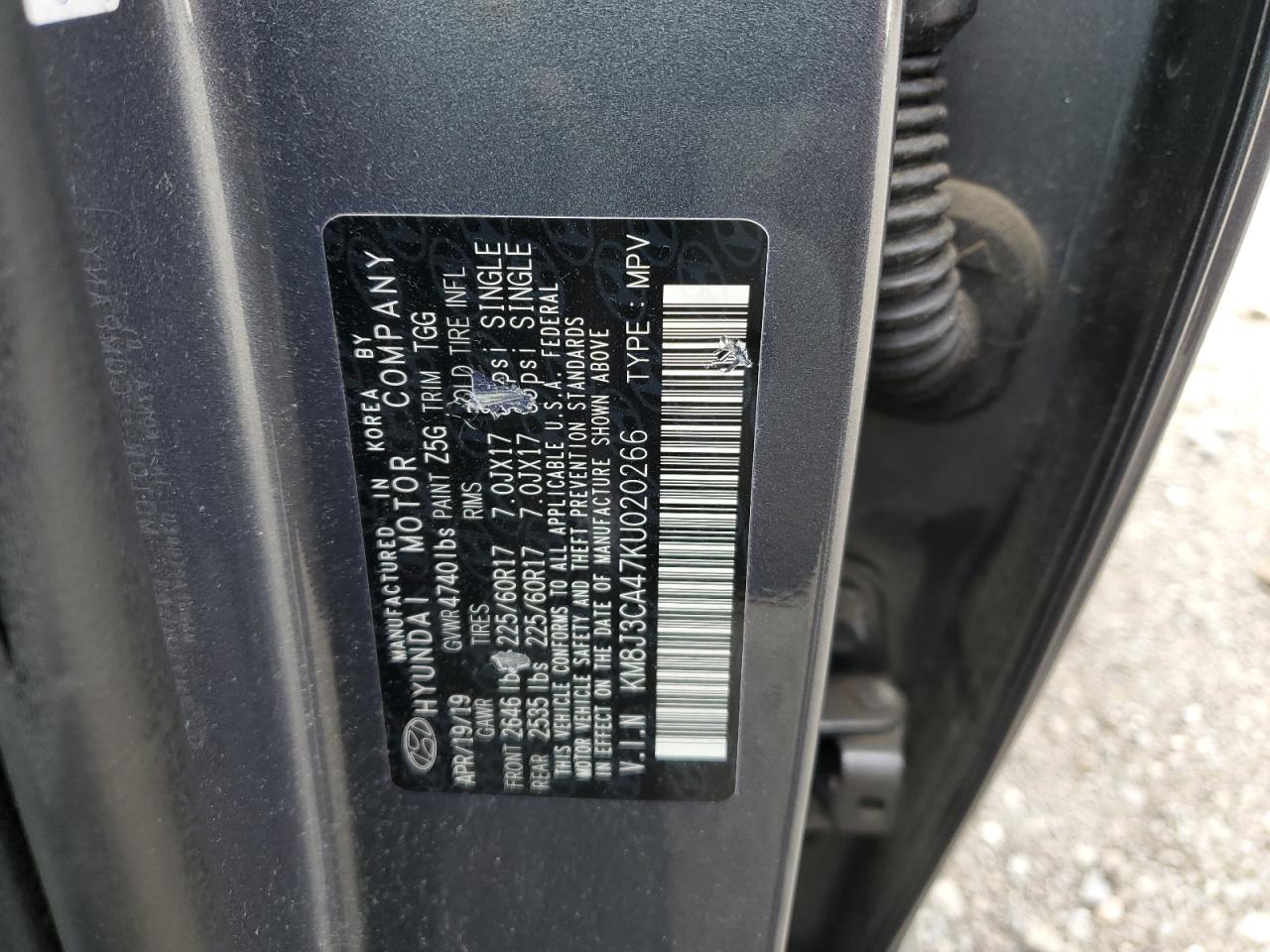 2019 Hyundai Tucson Limited VIN: KM8J3CA47KU020266 Lot: 85088785