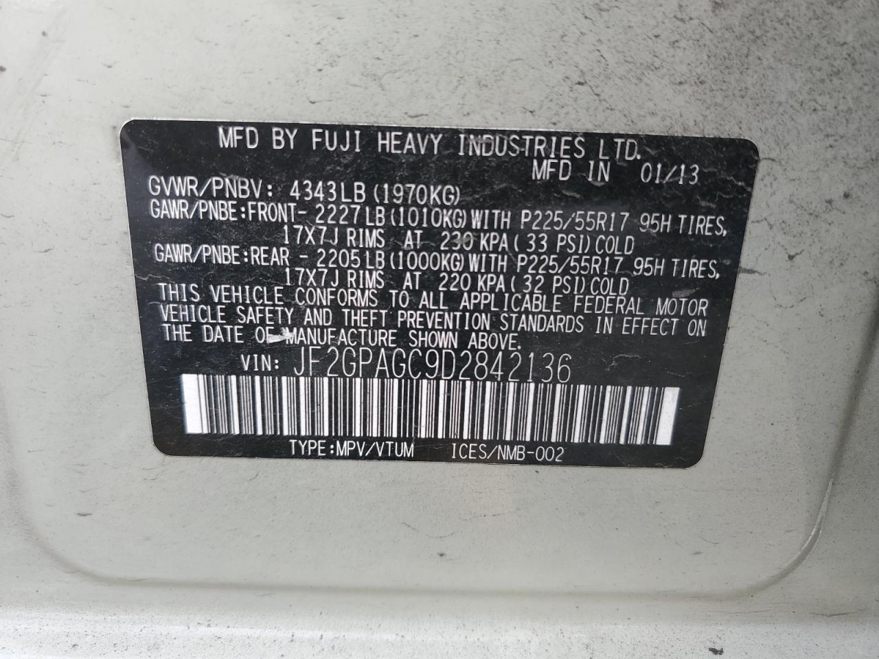 2013 Subaru Xv Crosstrek 2.0 Limited VIN: JF2GPAGC9D2842136 Lot: 85384865
