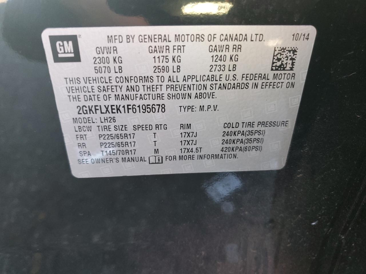 2015 GMC Terrain Slt VIN: 2GKFLXEK1F6195678 Lot: 86084495