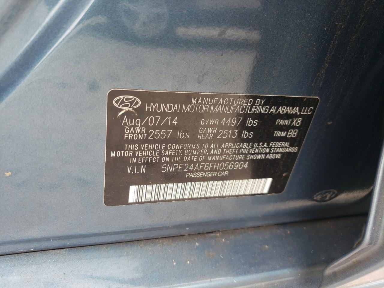 2015 Hyundai Sonata Se VIN: 5NPE24AF6FH056904 Lot: 84611345