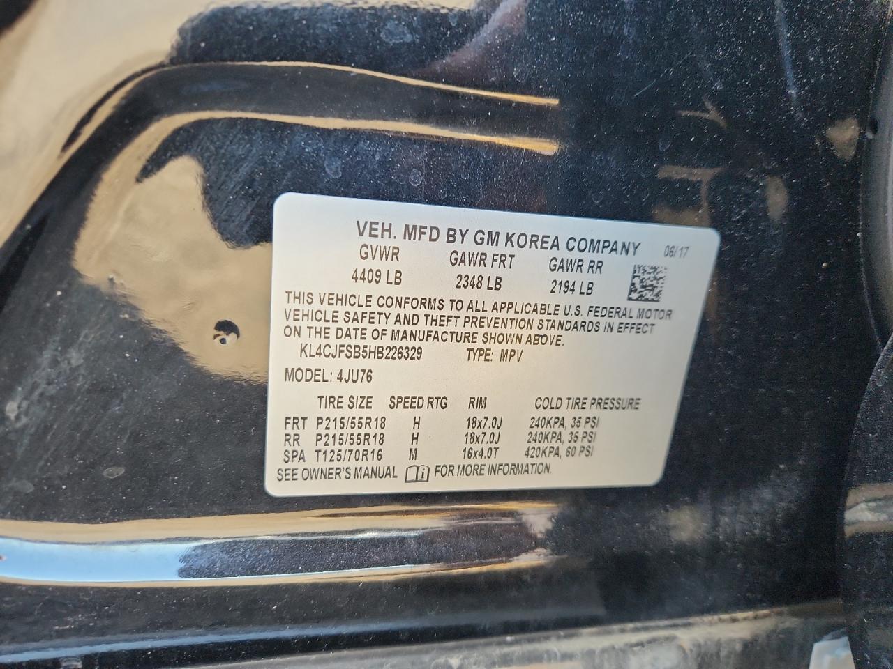 2017 Buick Encore Preferred Ii VIN: KL4CJFSB5HB226329 Lot: 84904485