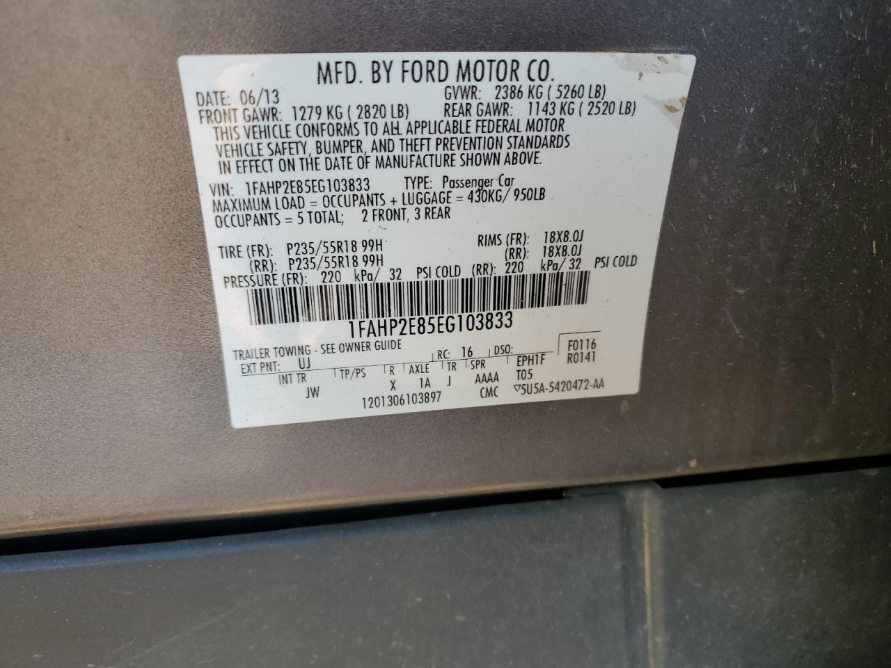 2014 Ford Taurus Sel VIN: 1FAHP2E85EG103833 Lot: 82379105