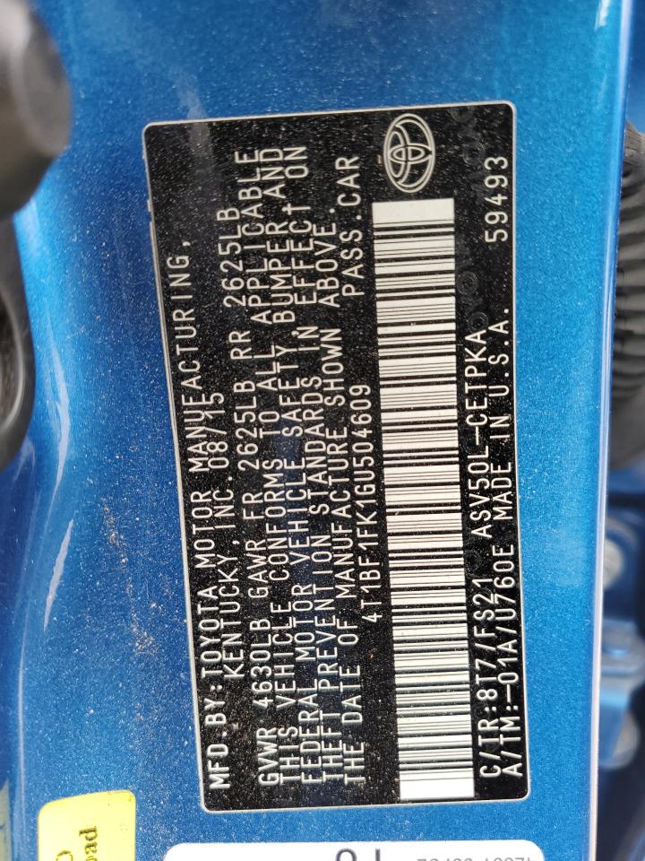 2016 Toyota Camry Le VIN: 4T1BF1FK1GU504609 Lot: 82424695