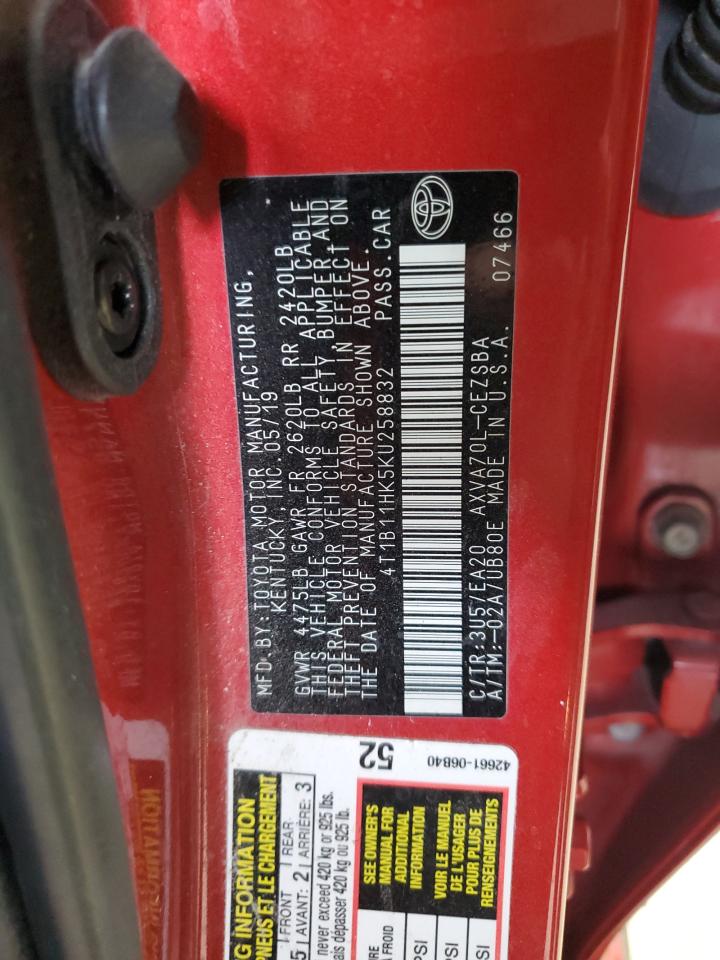 2019 Toyota Camry L VIN: 4T1B11HK5KU258832 Lot: 82746115