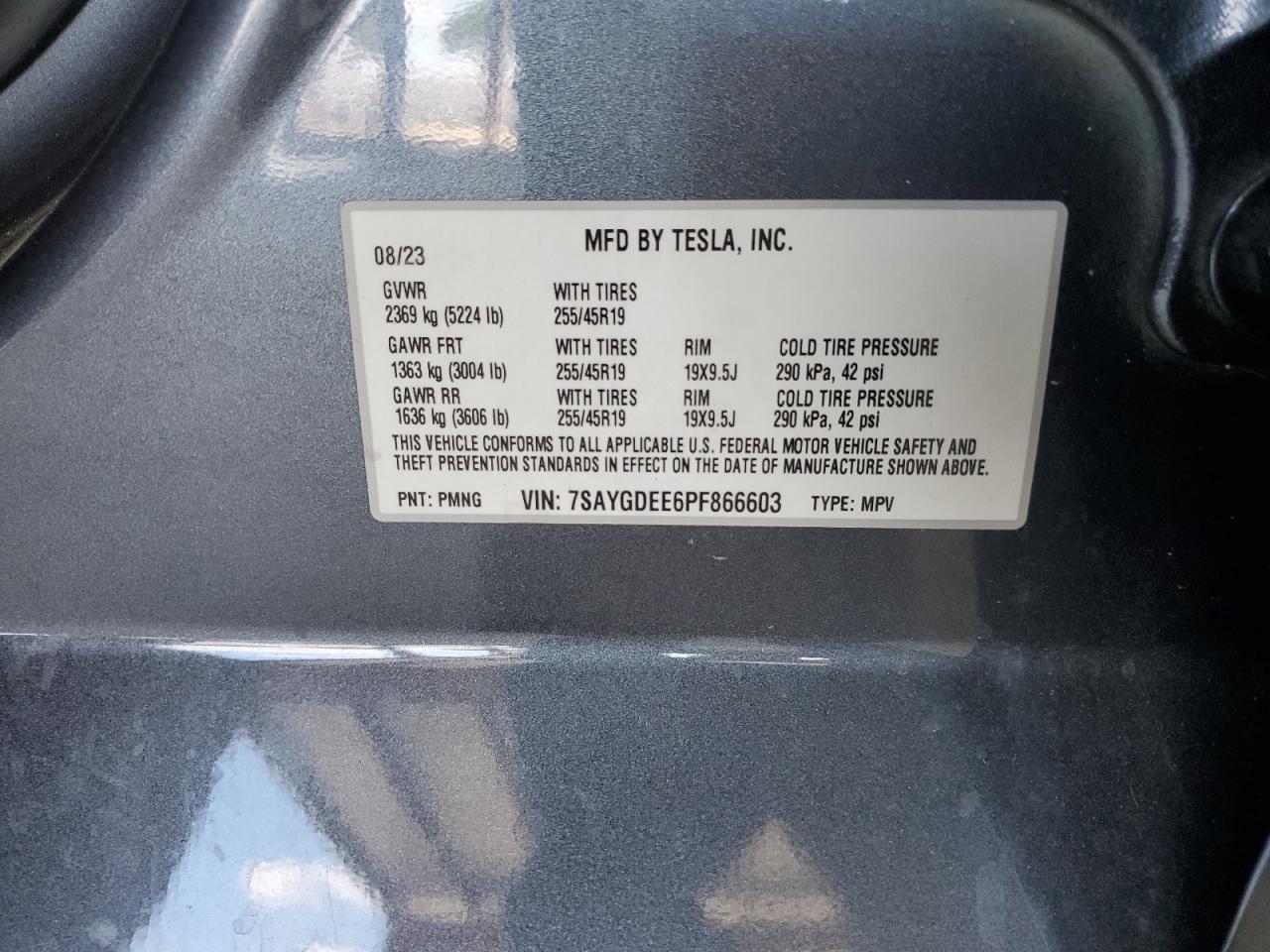 2023 Tesla Model Y VIN: 7SAYGDEE6PF866603 Lot: 90666525