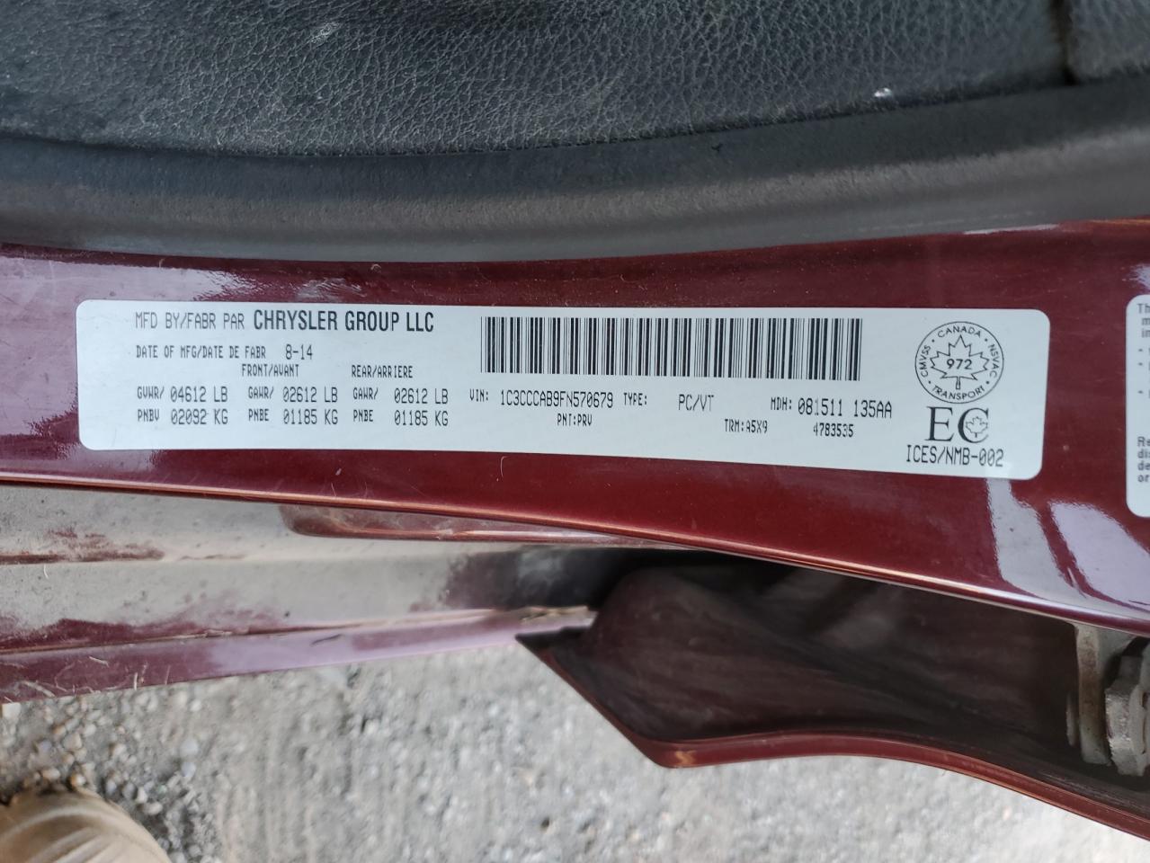 2015 Chrysler 200 Limited VIN: 1C3CCCAB9FN570679 Lot: 69926245