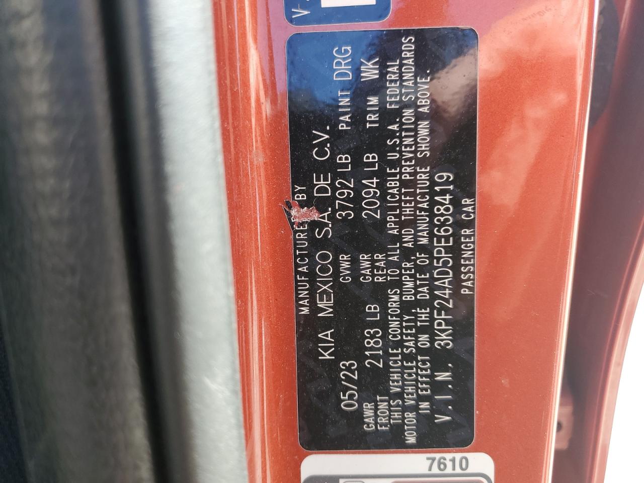 2023 Kia Forte Lx VIN: 3KPF24AD5PE638419 Lot: 84479935