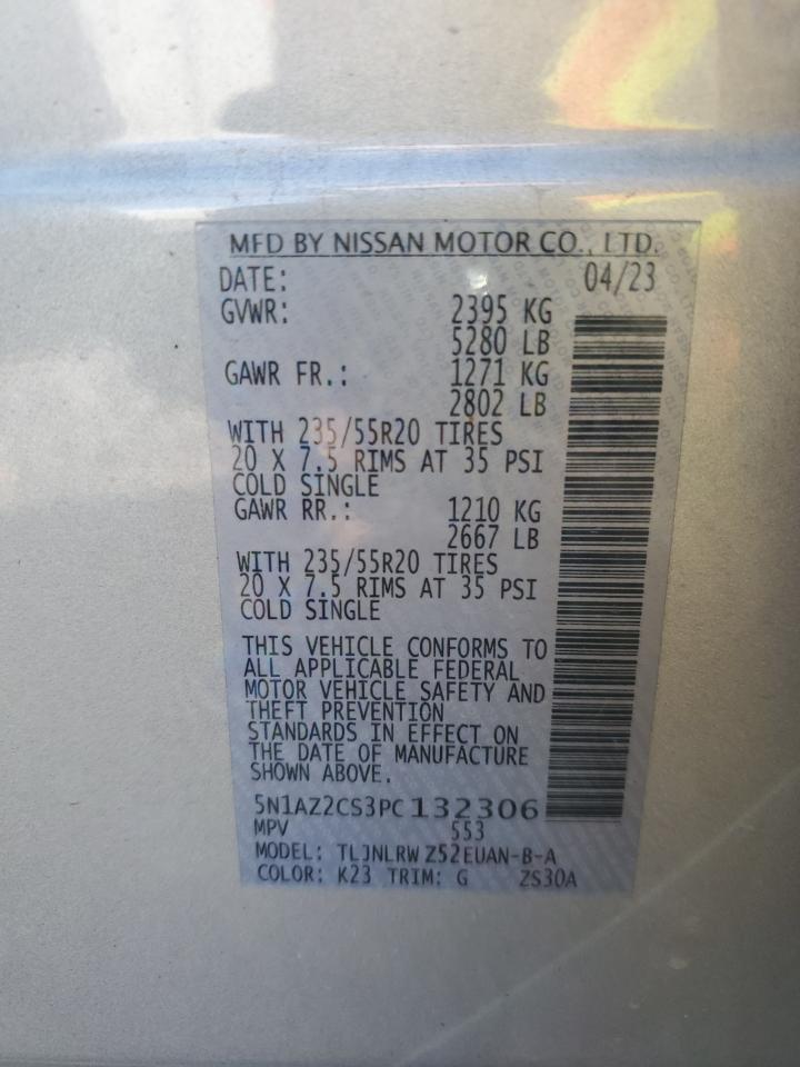 2023 Nissan Murano Sl VIN: 5N1AZ2CS3PC132306 Lot: 82303945