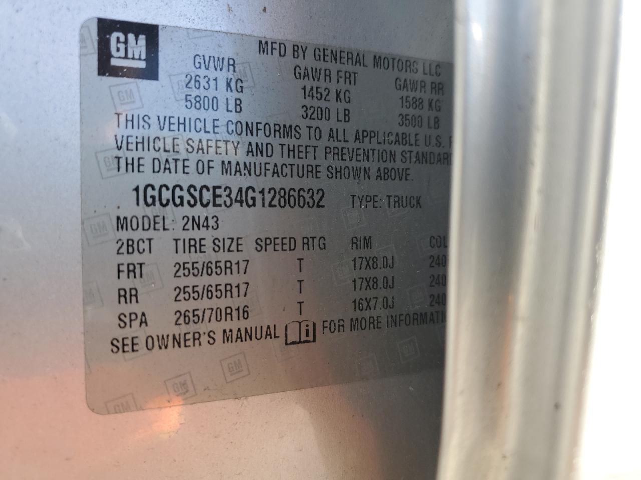 2016 Chevrolet Colorado Lt VIN: 1GCGSCE34G1286632 Lot: 86057925