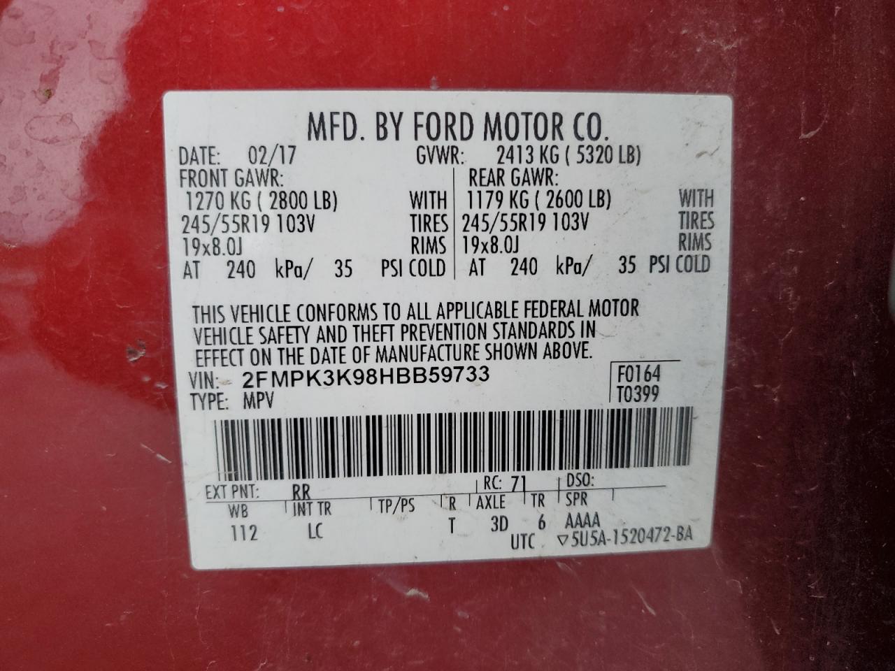 2017 Ford Edge Titanium VIN: 2FMPK3K98HBB59733 Lot: 89863375