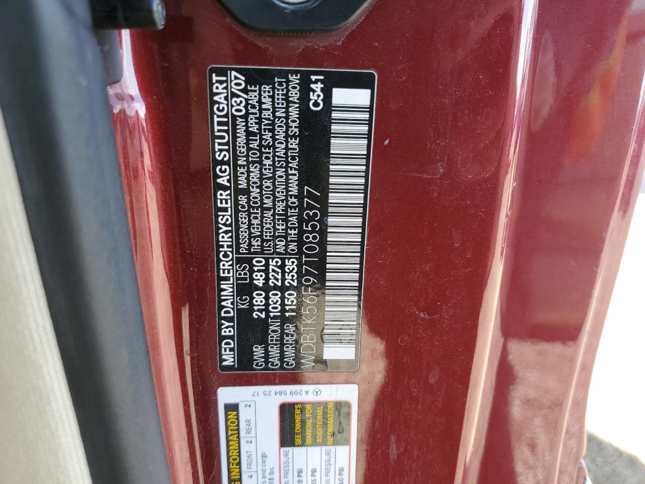 2007 Mercedes-Benz Clk 350 VIN: WDBTK56F97T085377 Lot: 84975495