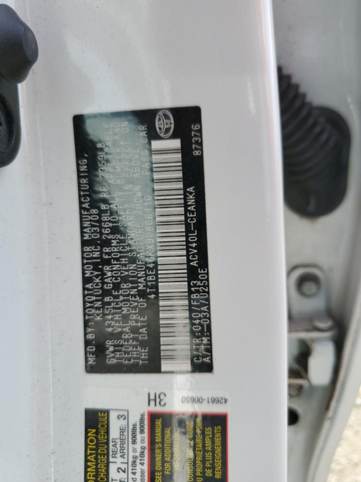 2009 Toyota Camry Base VIN: 4T1BE46KX9U806116 Lot: 85261255