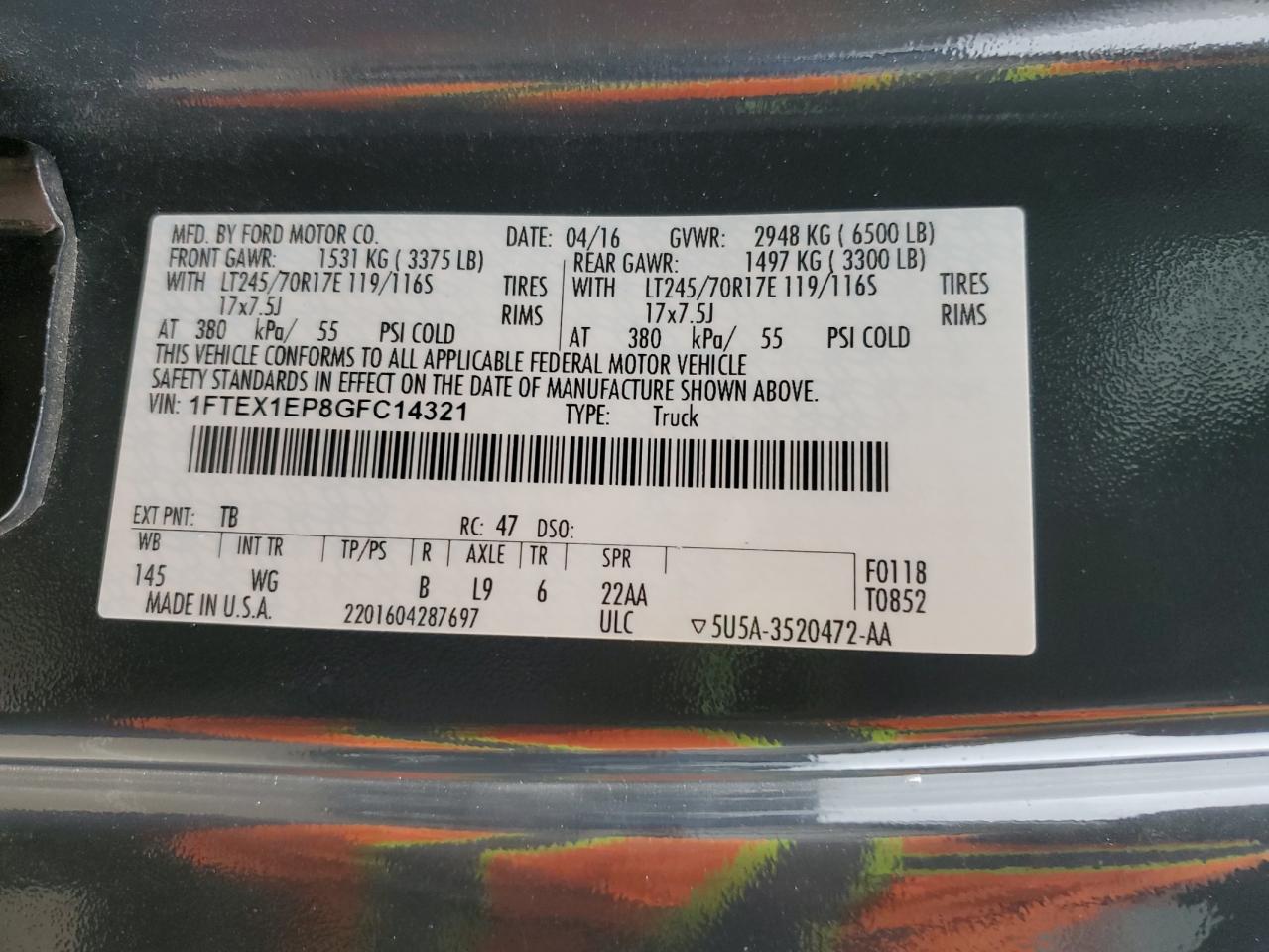 2016 Ford F150 Super Cab VIN: 1FTEX1EP8GFC14321 Lot: 82784665