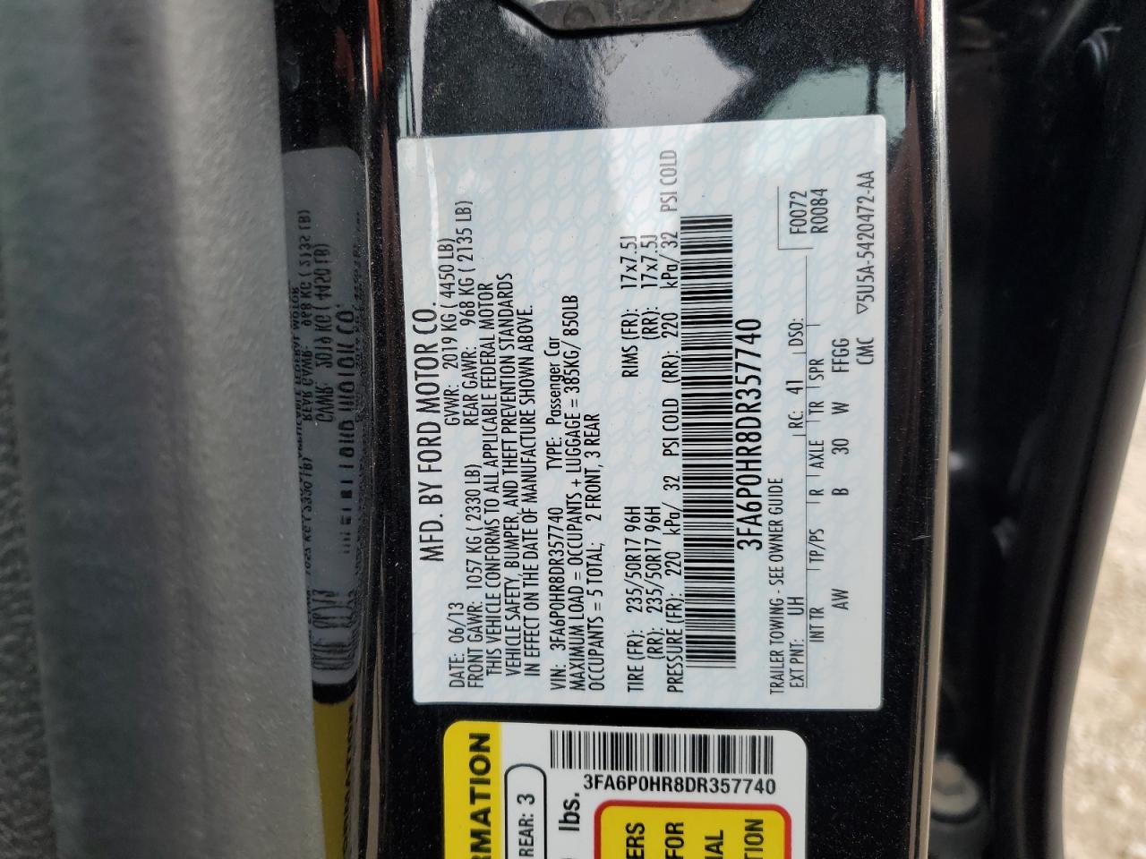 2013 Ford Fusion Se VIN: 3FA6P0HR8DR357740 Lot: 90509215