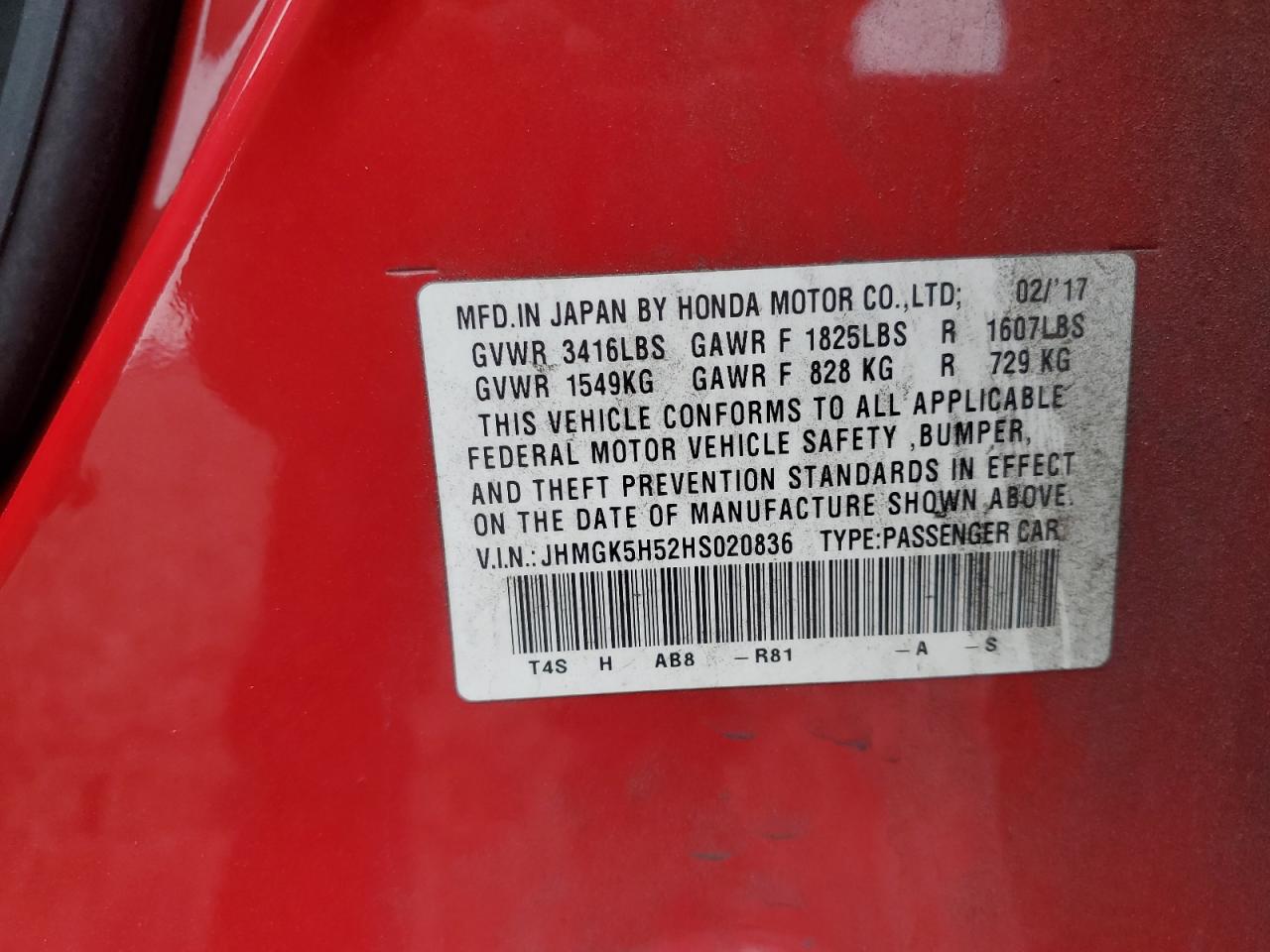 2017 Honda Fit Lx VIN: JHMGK5H52HS020836 Lot: 82003265