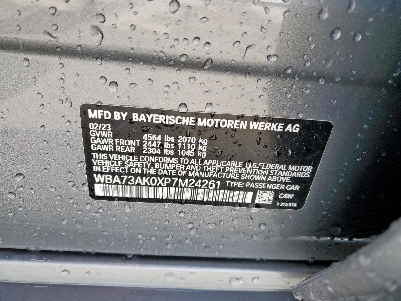2023 BMW 228Xi VIN: WBA73AK0XP7M24261 Lot: 80174235