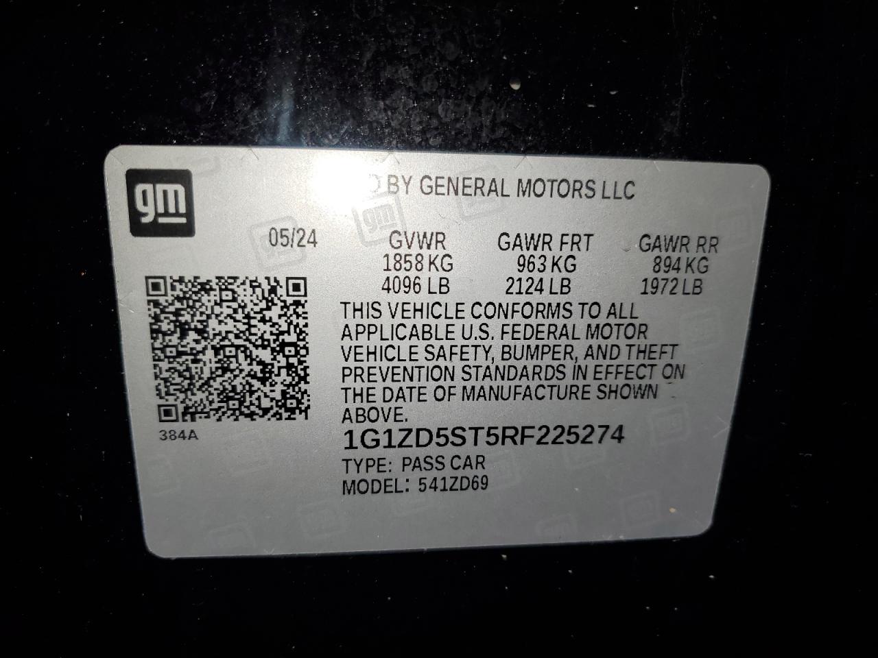 2024 Chevrolet Malibu Lt VIN: 1G1ZD5ST5RF225274 Lot: 85338075