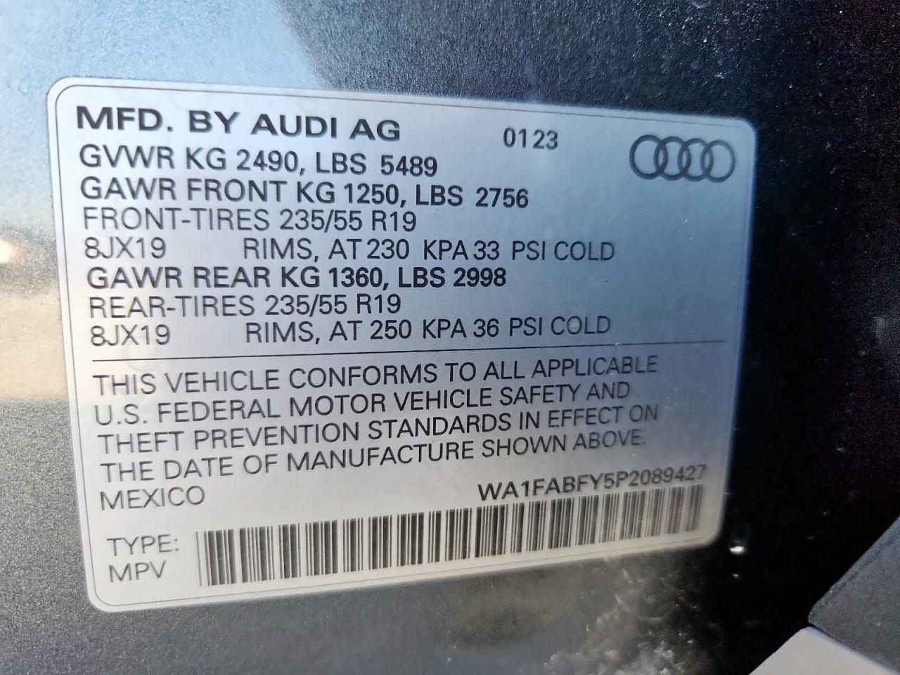 2023 Audi Q5 Prestige 45 VIN: WA1FABFY5P2089427 Lot: 85683265