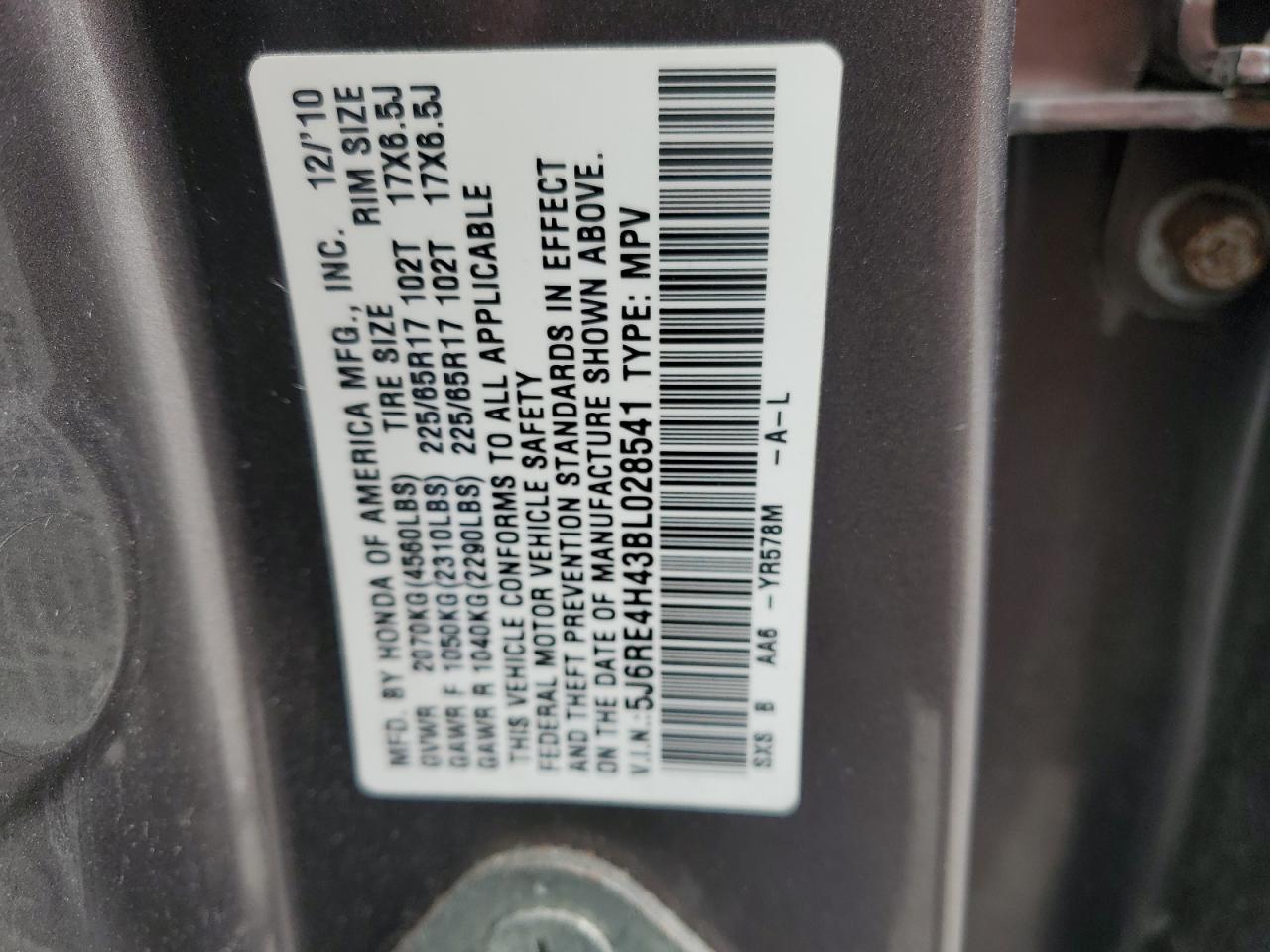 2011 Honda Cr-V Se VIN: 5J6RE4H43BL028541 Lot: 86504205