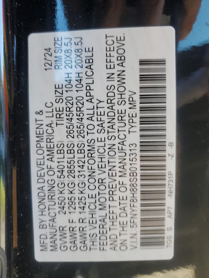 2025 Honda Passport Black Edition VIN: 5FNYF8H88SB015313 Lot: 90632825