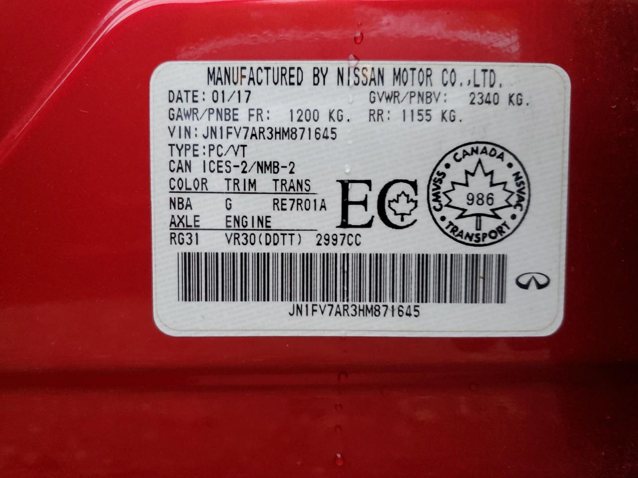 2017 Infiniti Q50 Red Sport 400 VIN: JN1FV7AR3HM871645 Lot: 84631835