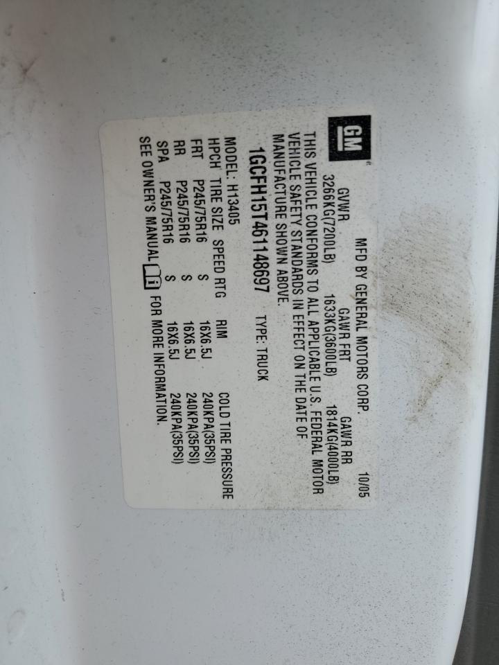 2006 Chevrolet Express G1500 VIN: 1GCFH15T461148697 Lot: 85896775