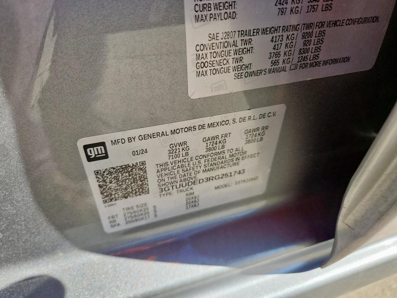 2024 GMC Sierra K1500 Slt VIN: 3GTUUDED3RG251743 Lot: 90693665