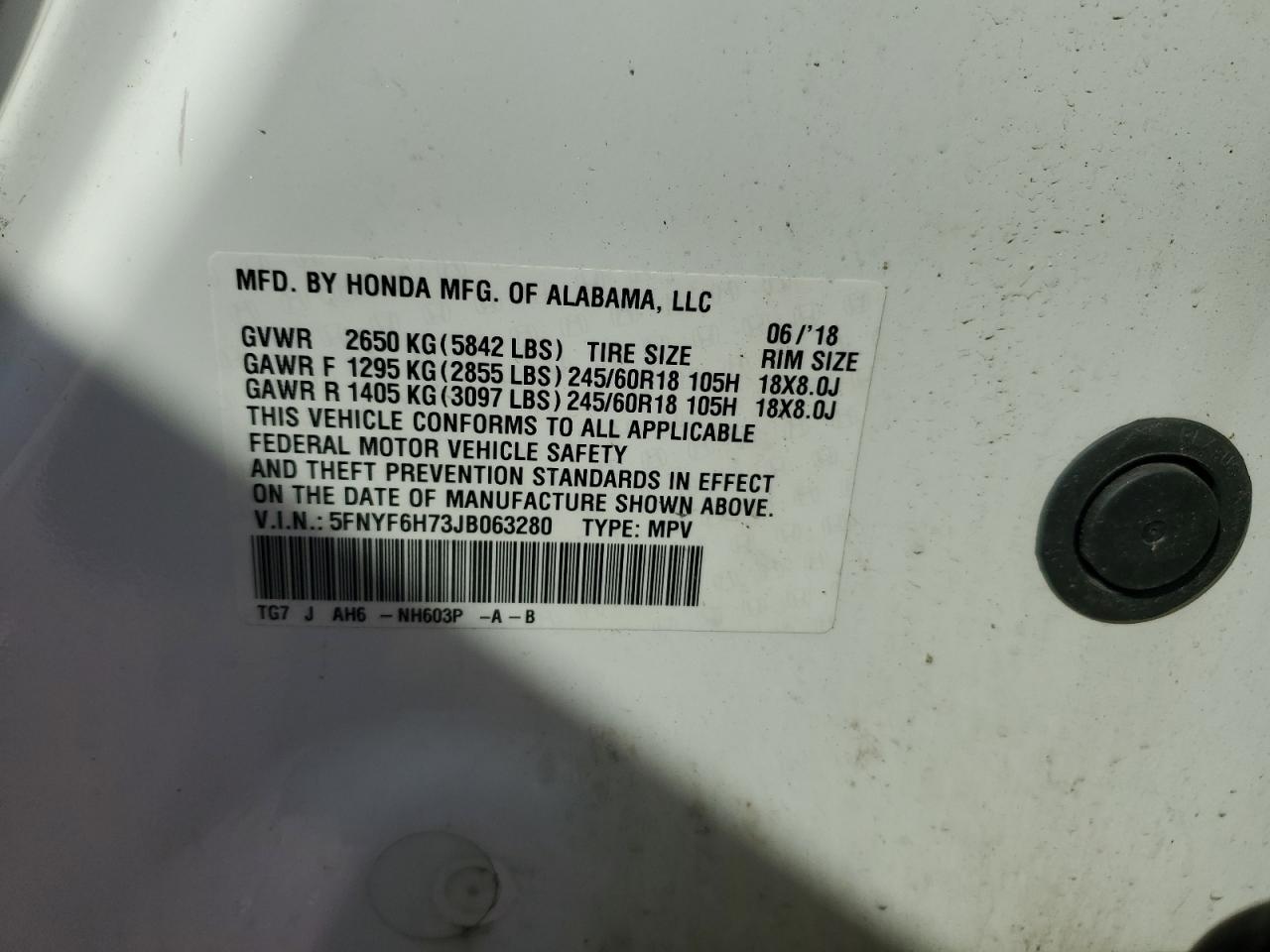 2018 Honda Pilot Exln VIN: 5FNYF6H73JB063280 Lot: 81833095