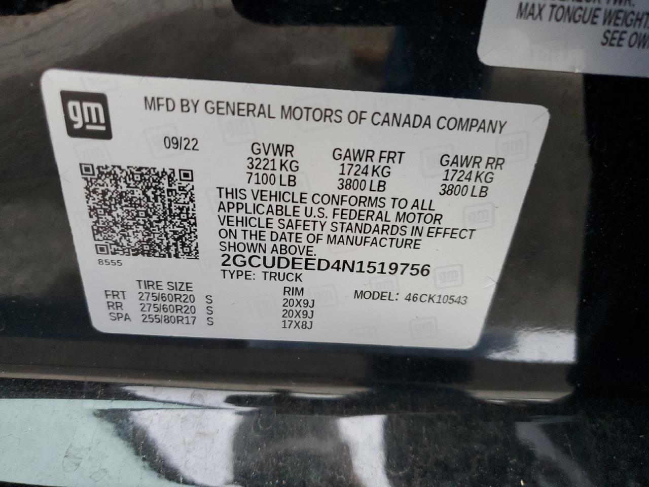 2022 Chevrolet Silverado K1500 Rst VIN: 2GCUDEED4N1519756 Lot: 86164035