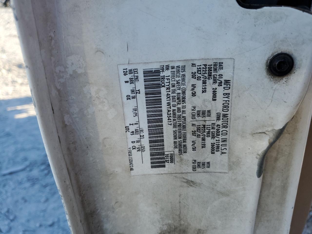 1998 Ford Ranger Super Cab VIN: 1FTYR14X1WTA35417 Lot: 85125815