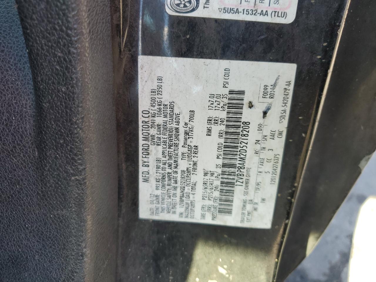 2013 Ford Mustang VIN: 1ZVBP8AM2D5218208 Lot: 82270305