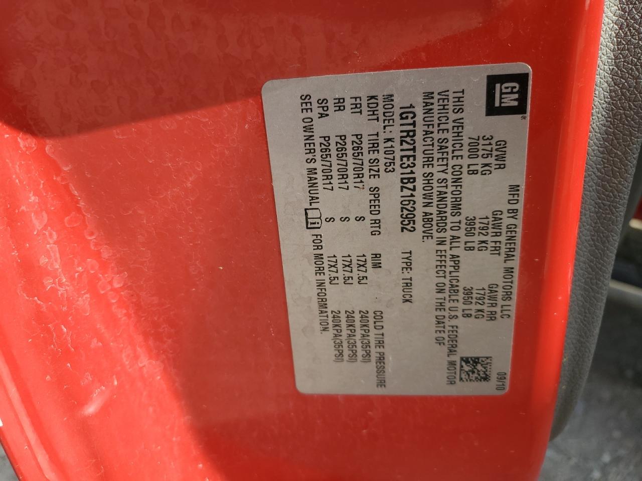 2011 GMC Sierra K1500 VIN: 1GTR2TE31BZ162952 Lot: 82325375