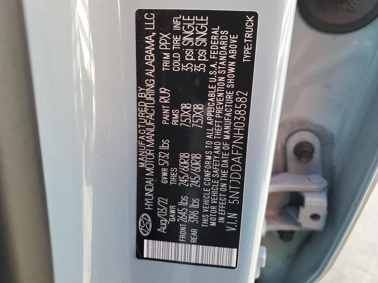 2022 Hyundai Santa Cruz Sel Premium VIN: 5NTJDDAF7NH038582 Lot: 83921345