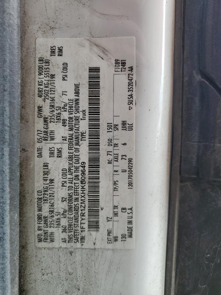 2017 Ford Transit T-250 VIN: 1FTYR1ZMXHKB09649 Lot: 86246845