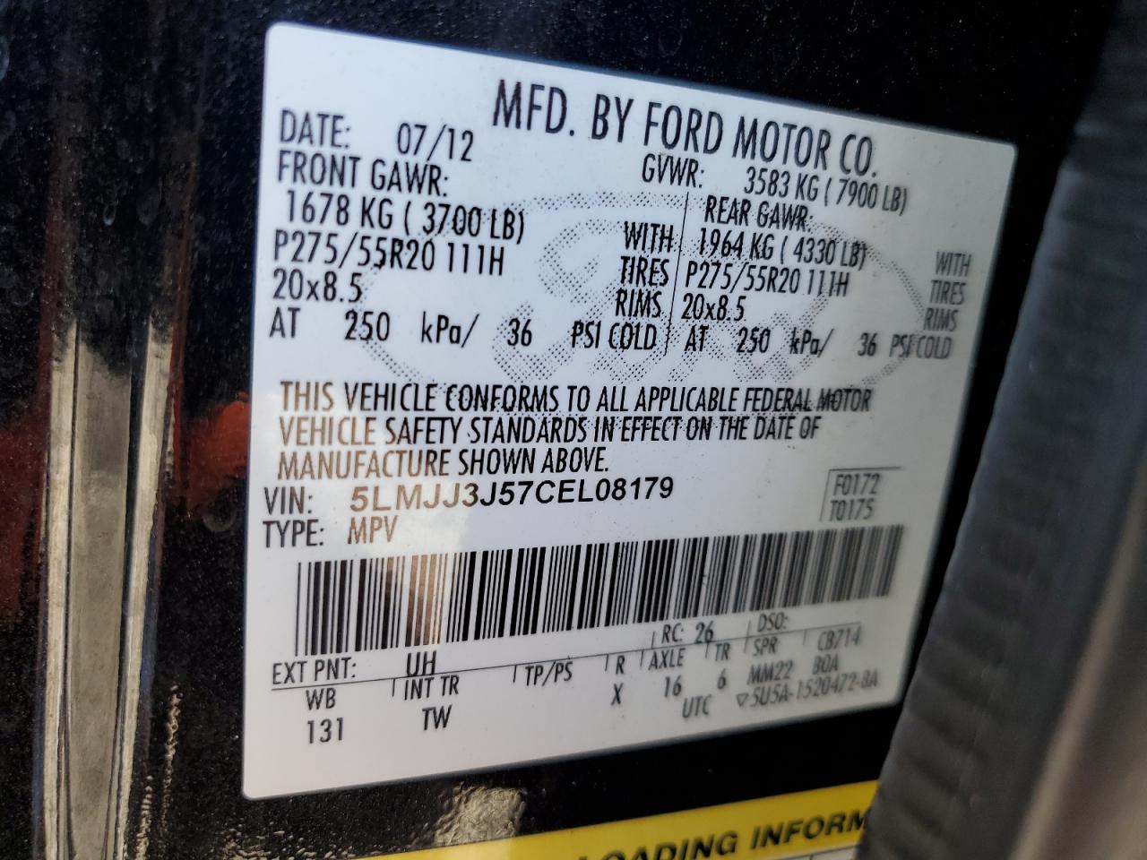 2012 Lincoln Navigator L VIN: 5LMJJ3J57CEL08179 Lot: 85162935