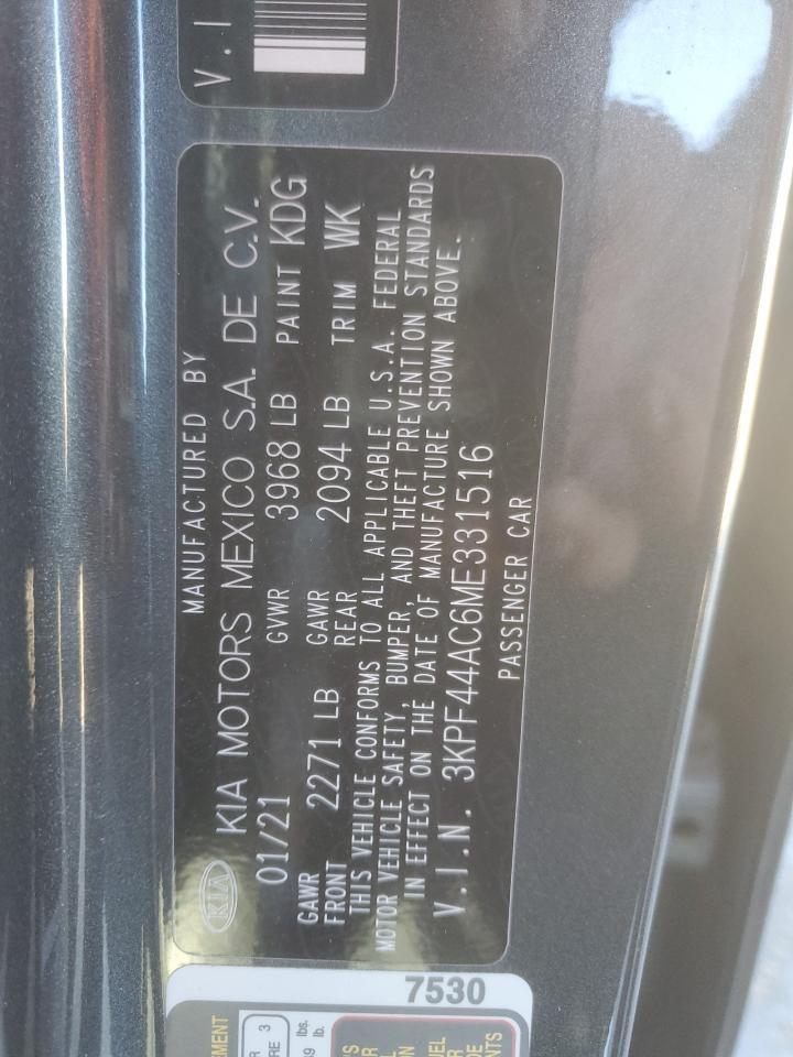 2021 Kia Forte Gt VIN: 3KPF44AC6ME331516 Lot: 89507515