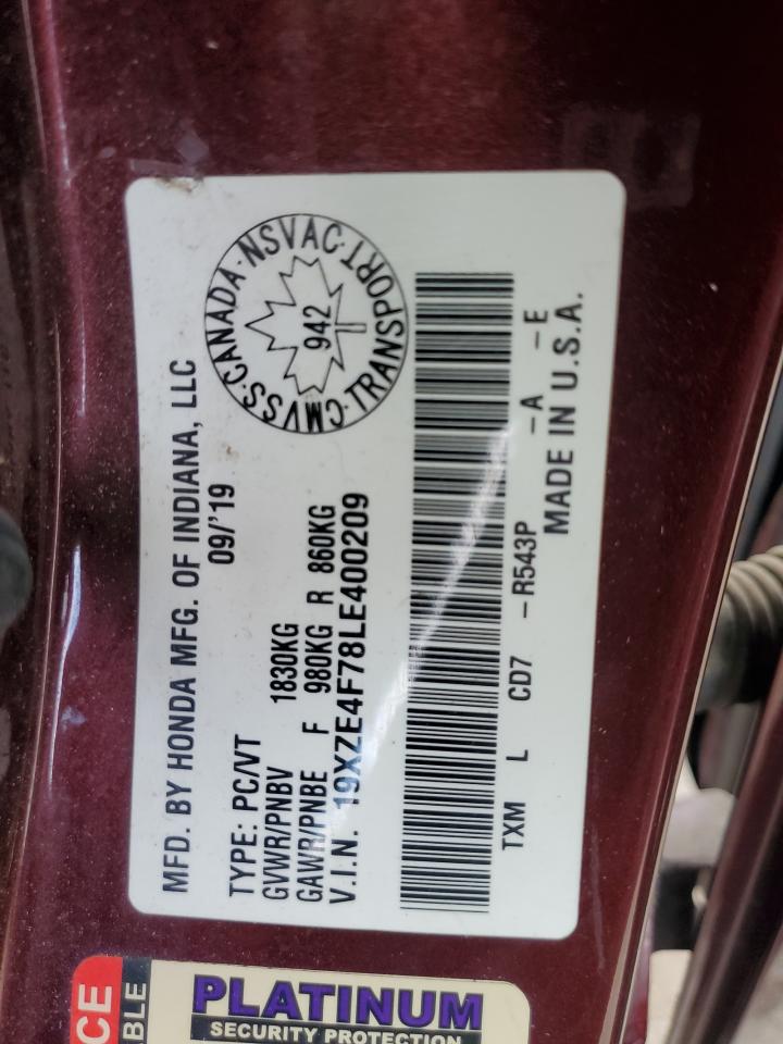 2020 Honda Insight Touring VIN: 19XZE4F78LE400209 Lot: 85402905