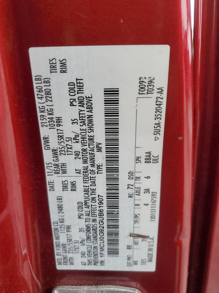 2016 Ford Escape Se VIN: 1FMCU0G92GUB61907 Lot: 85894805