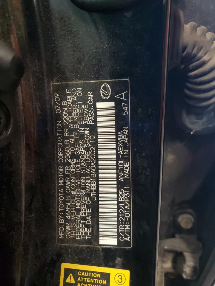2010 Lexus Hs 250H VIN: JTHBB1BA0A2002110 Lot: 86605335