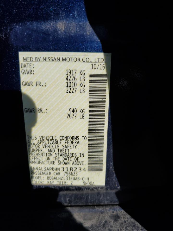 2017 Nissan Altima 2.5 VIN: 1N4AL3AP6HN318234 Lot: 90597345