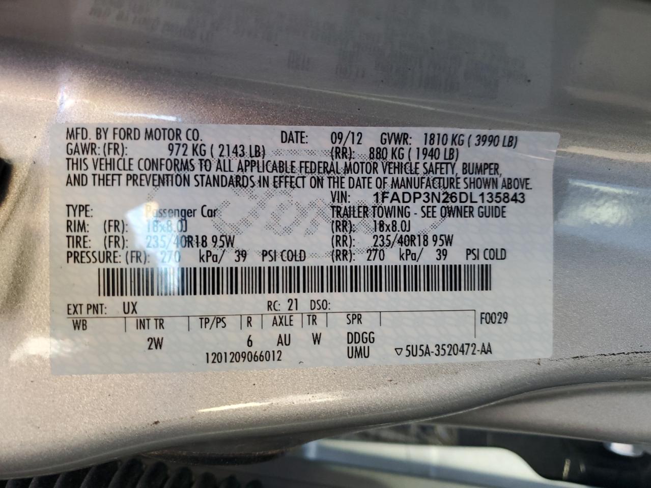 2013 Ford Focus Titanium VIN: 1FADP3N26DL135843 Lot: 85565945