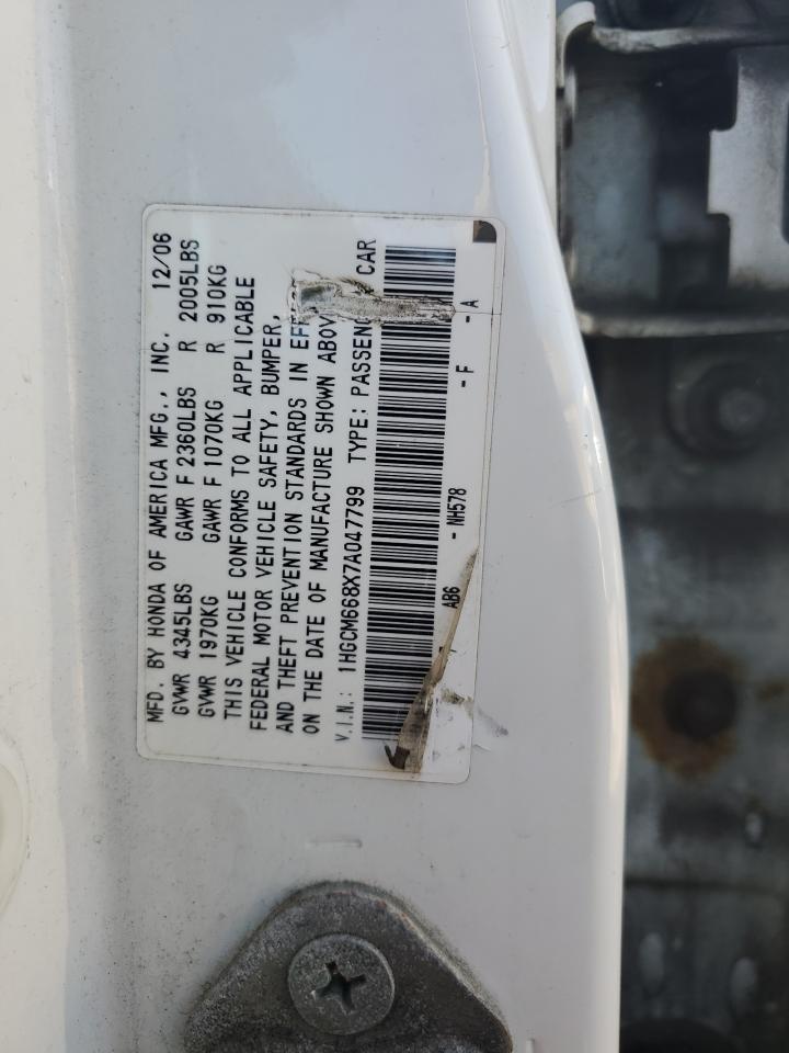 2007 Honda Accord Ex VIN: 1HGCM668X7A047799 Lot: 85846395